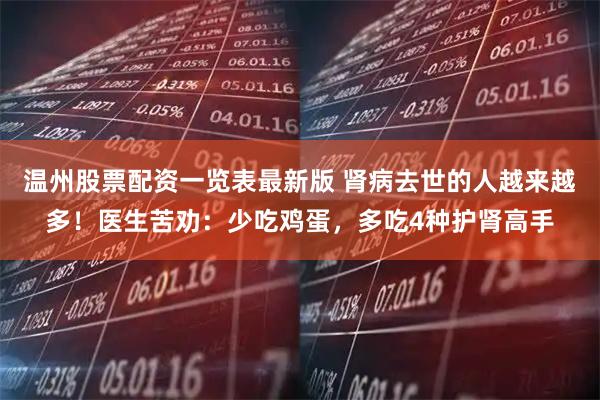 温州股票配资一览表最新版 肾病去世的人越来越多！医生苦劝：少吃鸡蛋，多吃4种护肾高手